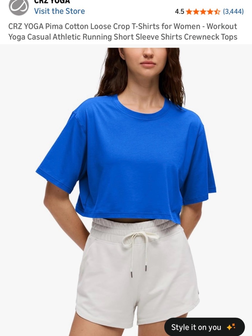CRZ YOGA Cropped Boxy Tee in Royal Blue - Picture 3 of 3